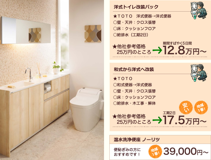 洋式トイレ改装パック、和式から洋式へ改装